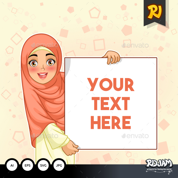 Muslim Woman Smiling Holding Blank Board - People Characters