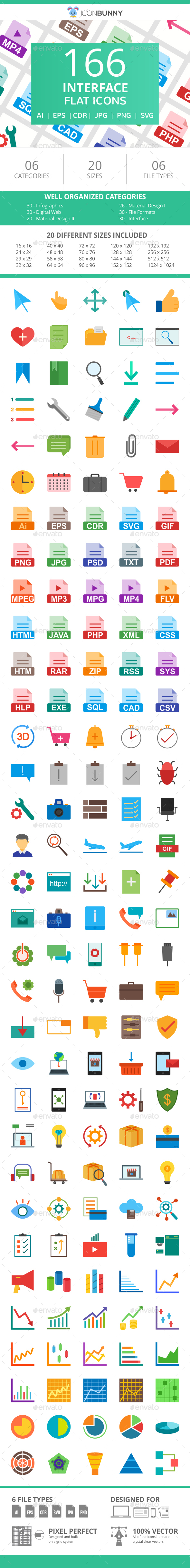166 Interface Flat Icons - Icons