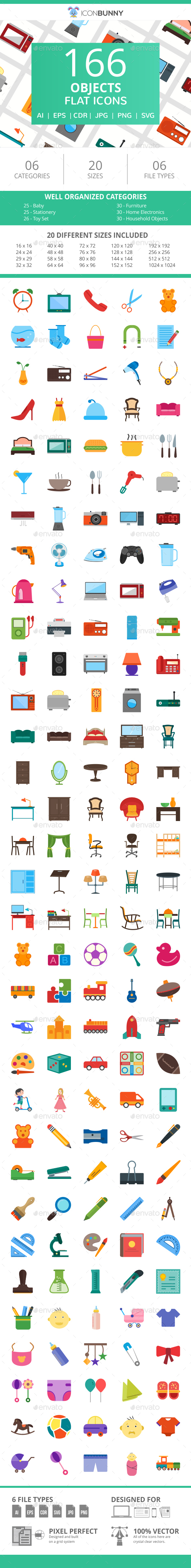 166 Objects Flat Icons - Icons