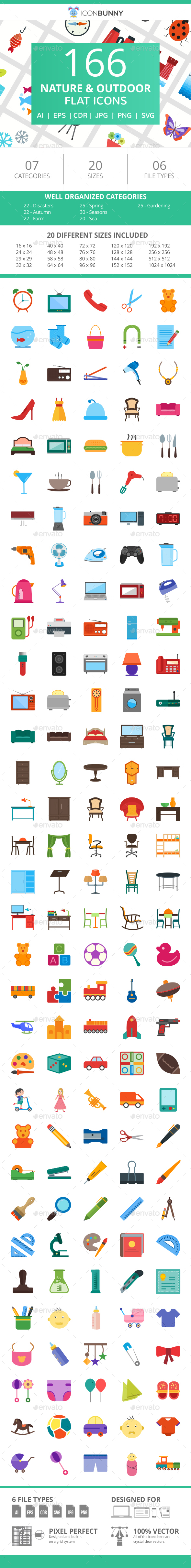 166 Nature & Outdoor Flat Icons - Icons