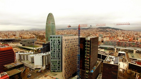 Aerial View of Agbar Tower with Barcelona Skyline