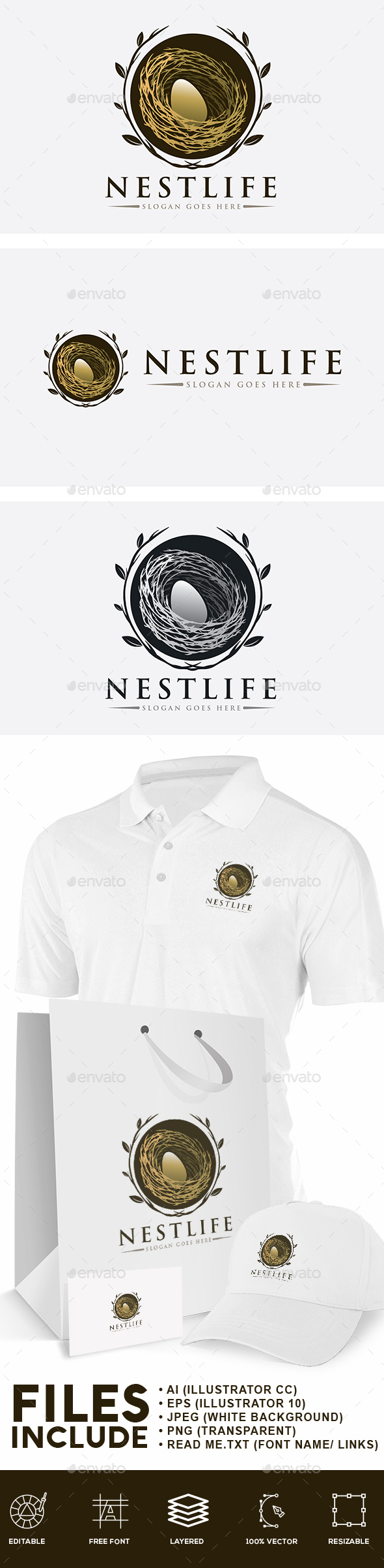 Bird Nest Logo - Nature Logo Templates