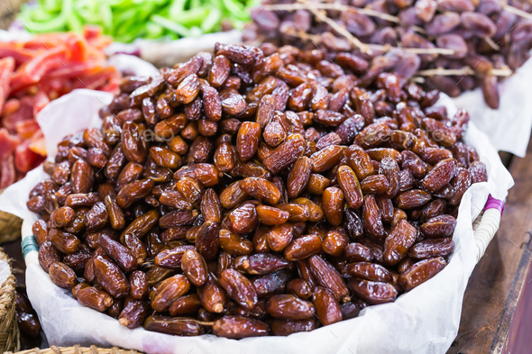Fresh dates in a market - healthy lifestyle, food and fruit concept - Stock Photo - Images