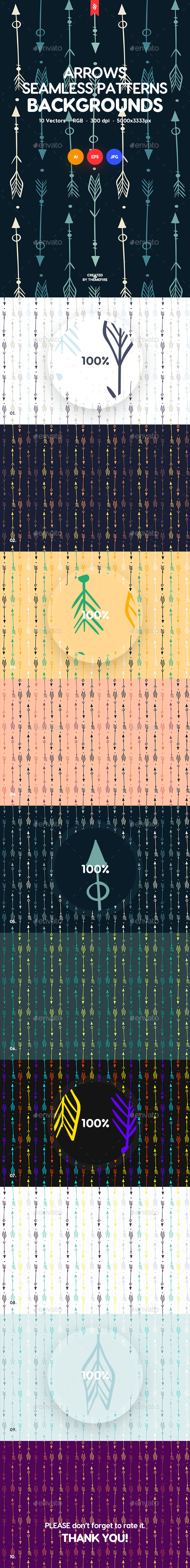 Hand Drawn Arrows Seamless Patterns / Backgrounds