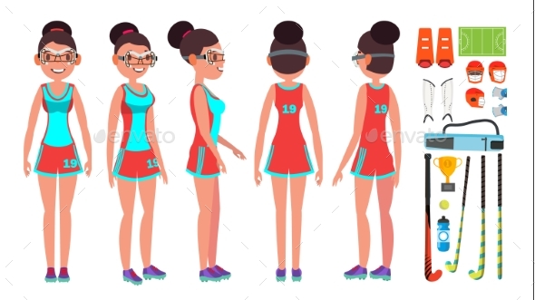 Field Hockey Girl Player Female Vector. - Sports/Activity Conceptual