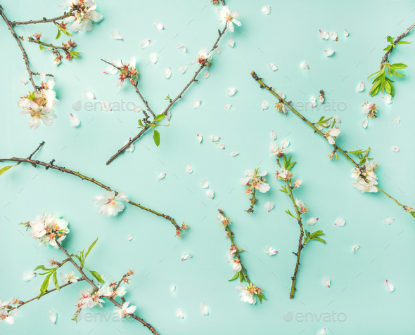 Spring Floral Background Texture Wallpaperwhite Almond Blossom Flowers  Light Blue Stock Photo By ©sonyakamoz 198369326