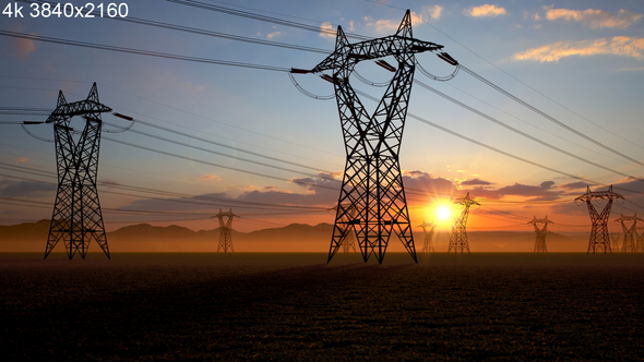 Pylons of High Voltage Power Line 4k