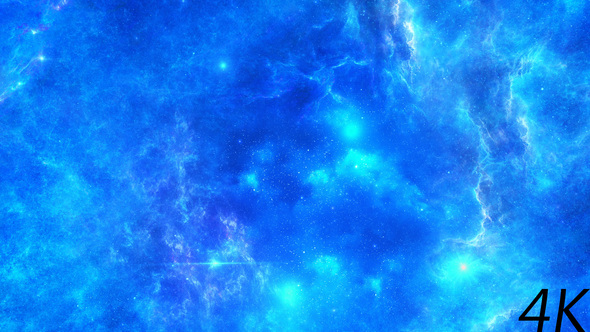 Flying Through Abstract Blue Space Nebula