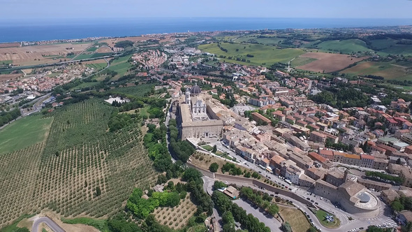 Loreto (Marche, Italy) - Aerial View of the Basilica and the City Center, Sea in Background alt