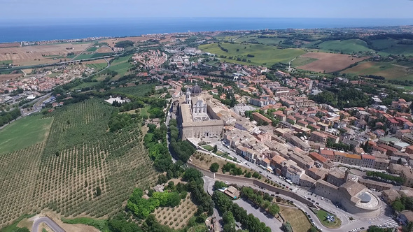 Loreto (Marche, Italy) - Aerial View of the Basilica and the City Center, Sea in Background