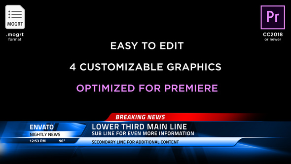 Broadcast News Lower Thirds | MOGRT for Premiere Pro