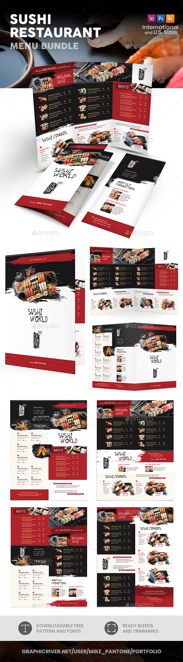 Sushi Restaurant Print Bundle 3 - Food Menus Print Templates
