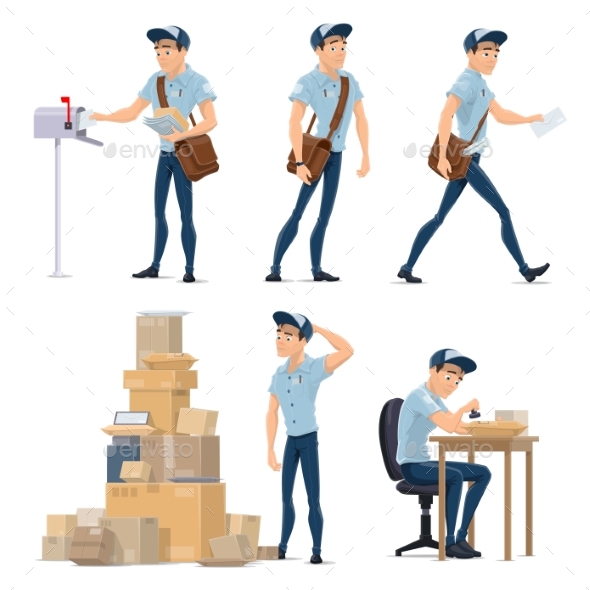 Postman Delivering Mail Icon for Postal Service - People Characters
