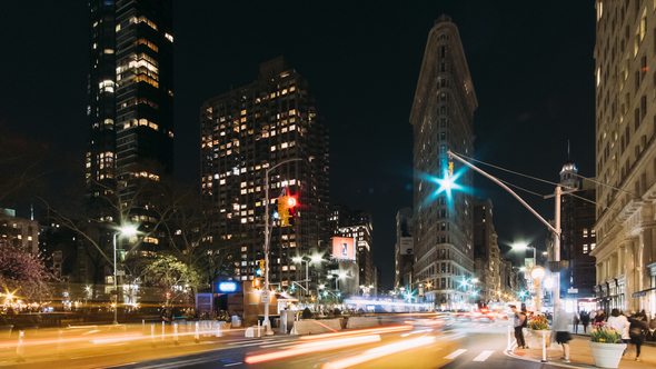 Flatiron Building in New York City at Night
