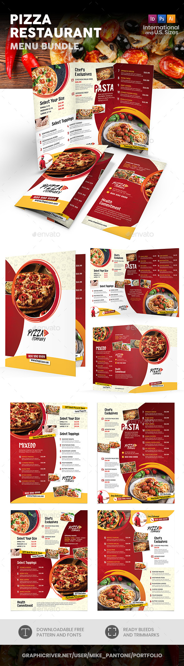 Pizza Restaurant Print Bundle 2 - Food Menus Print Templates