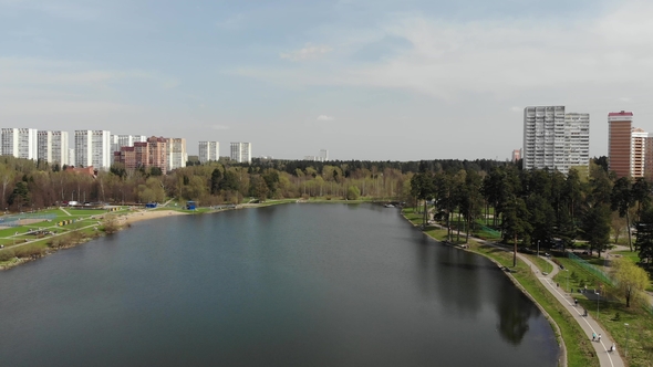 Top View on School Lake in Zelenograd Administrative District of Moscow, Russia