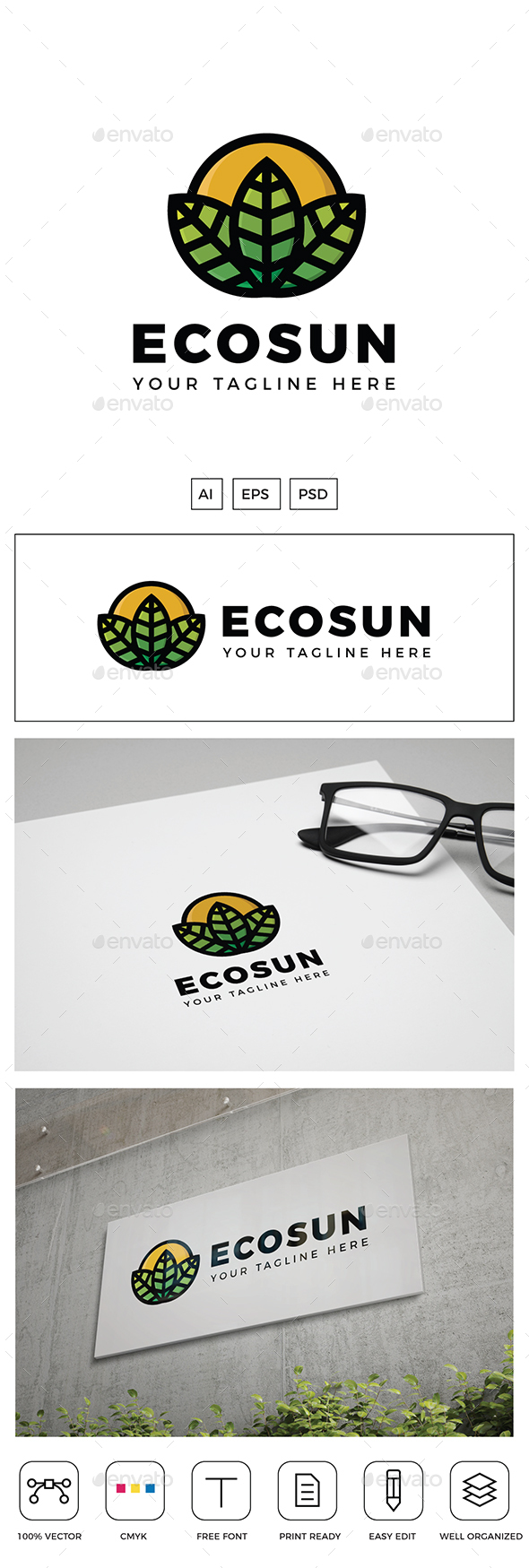 Sun Leaf Logo - Nature Logo Templates
