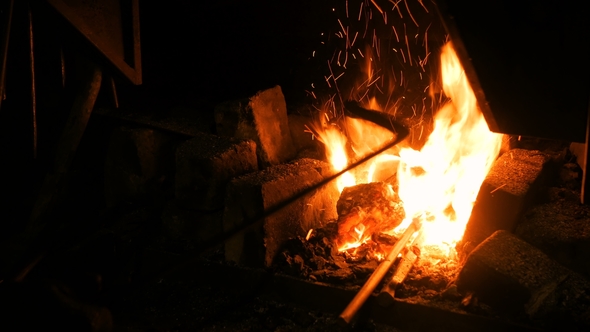 Burning Fire in Furnace