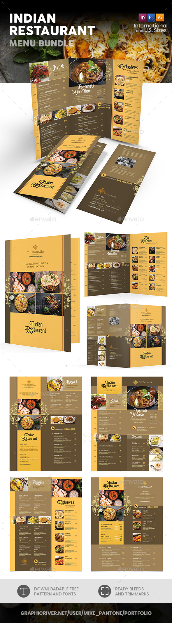 Indian Restaurant Menu Print Bundle 2 - Food Menus Print Templates