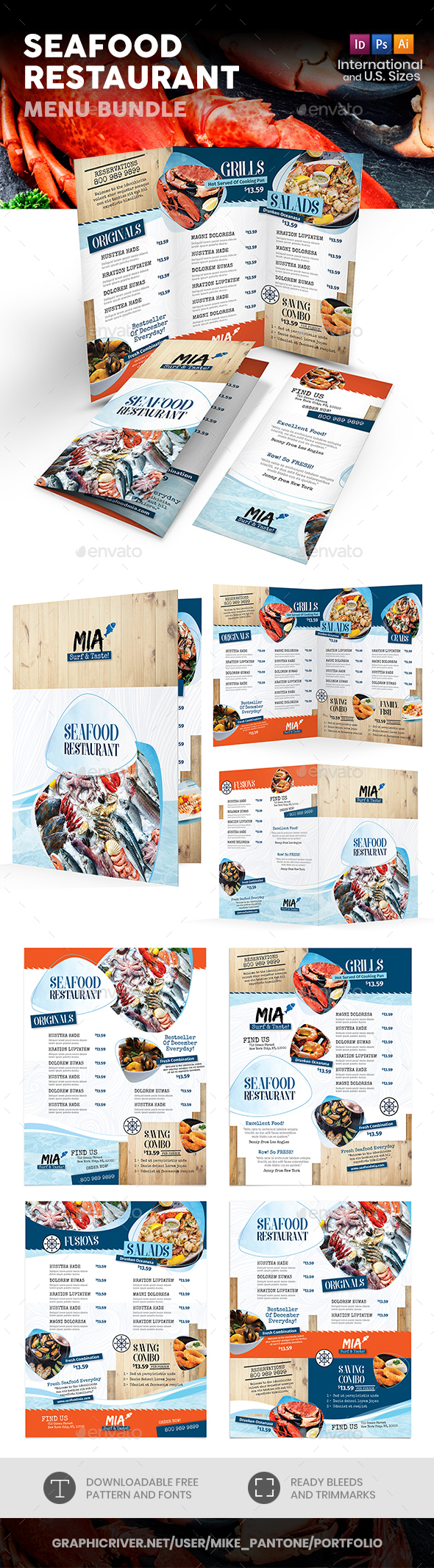 Seafood Restaurant Menu Print Bundle 3 - Food Menus Print Templates