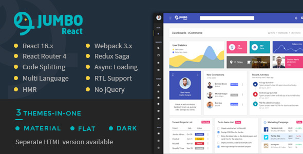 Jumbo React - React Redux Material BootStrap Admin Template