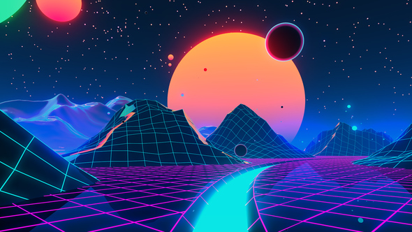 Retrowave Landscape River VJ Loop, Motion Graphics | VideoHive