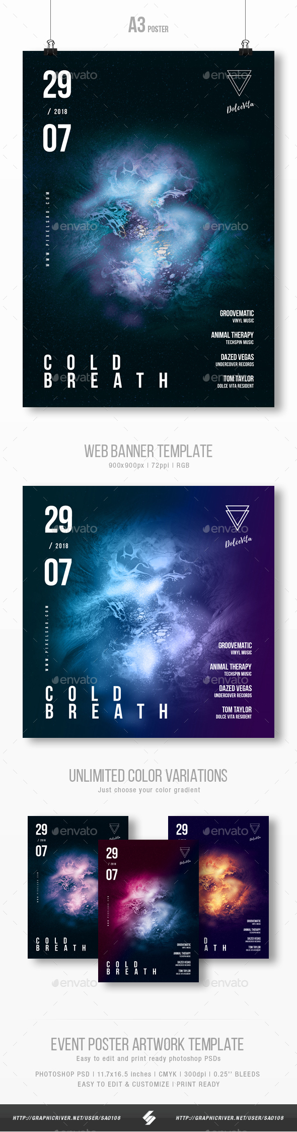 Cold Breath - Progressive Party Flyer / Poster Template A3 - Clubs & Parties Events
