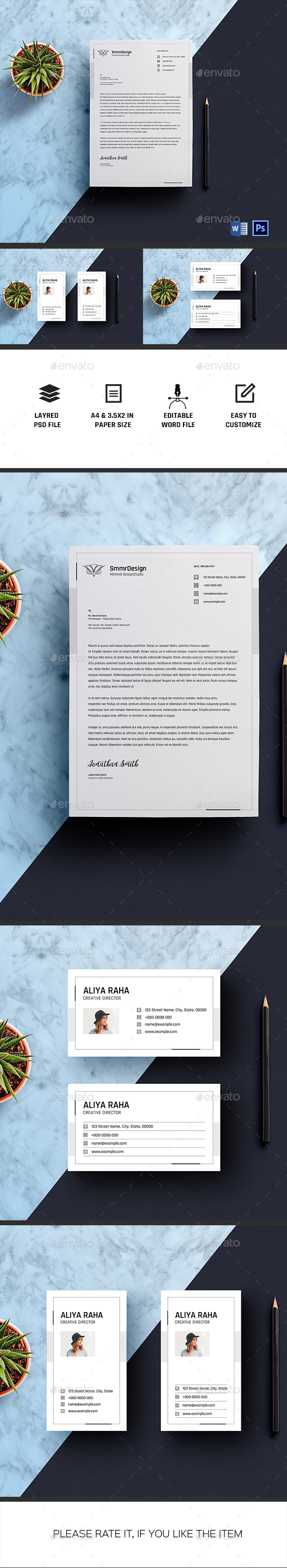 Letterhead with Business Card - Stationery Print Templates