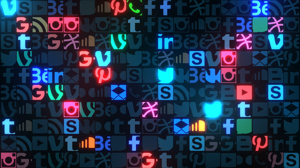 Social Networks Neon Tiles Pattern