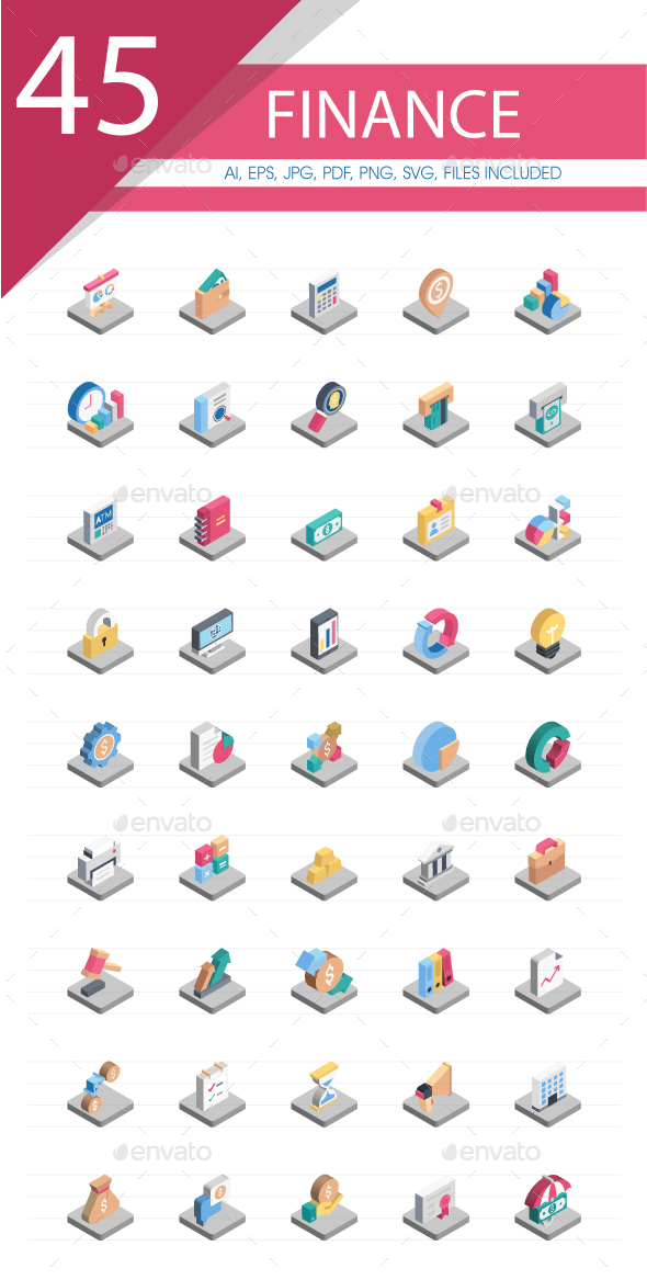 50 Finance Isometric Icons Pack - Business Icons
