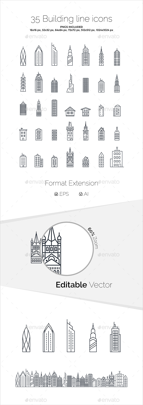 Building Skyline Icons - Buildings Objects