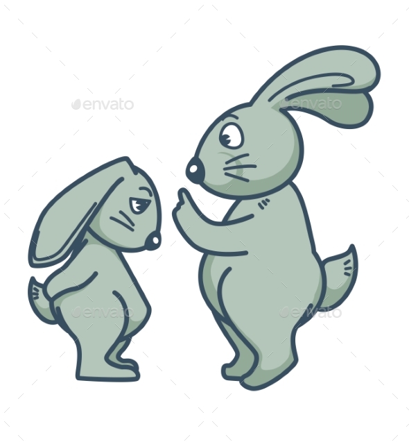 Mother Rabbit Scolds Baby Bunny with Sorry Muzzle - Animals Characters