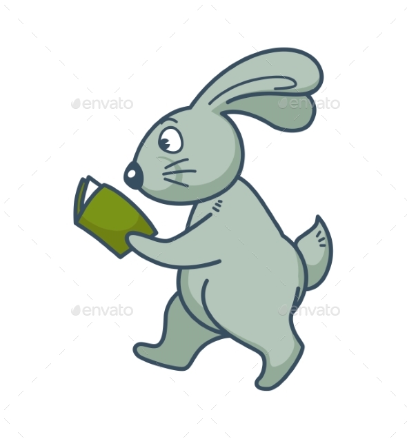 Bunny with Long Ears Walks and Reads Book - Animals Characters
