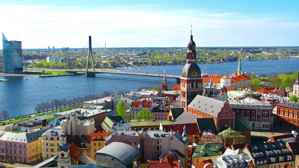 Aerial View of the Center of Riga From the Church of St. Peter, Latvia alt