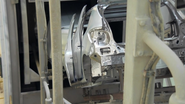 Conveyor Tape with Unfinished Car Bodies , Moving To Other Department