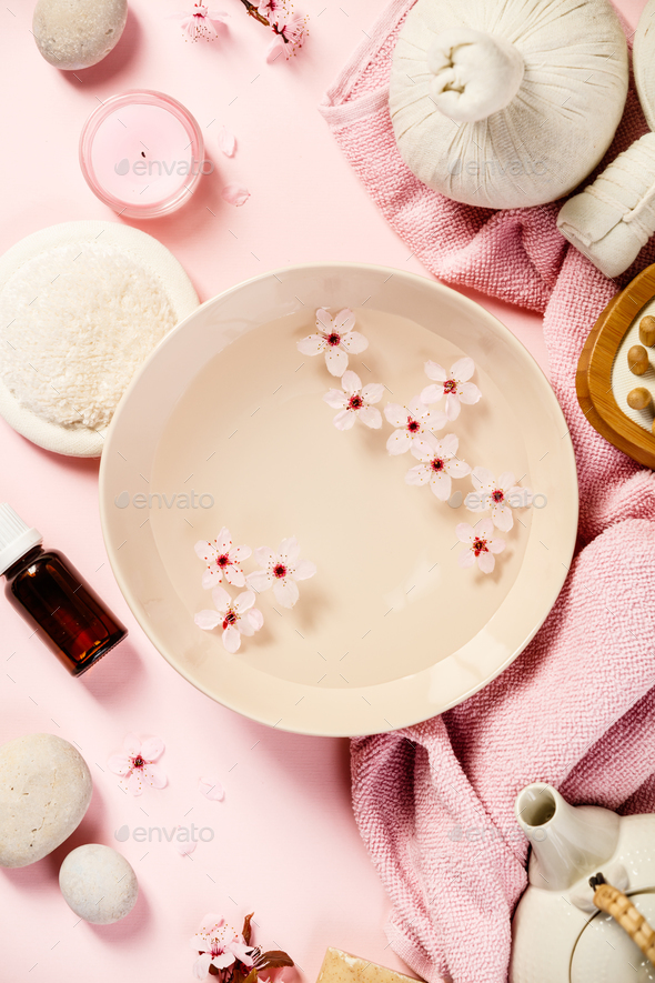 SPA settings on pink background - Stock Photo - Images