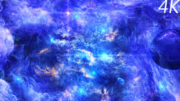 Journey Through Abstract Blue Colorful Space Nebula