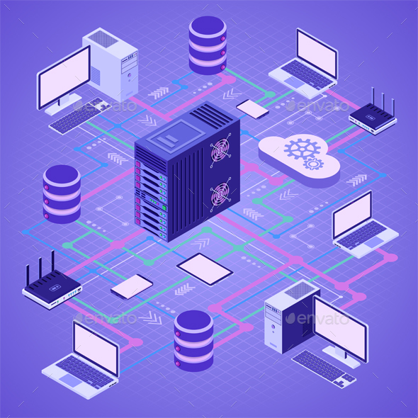Data Network Cloud Computing Technology Isometric - Computers Technology