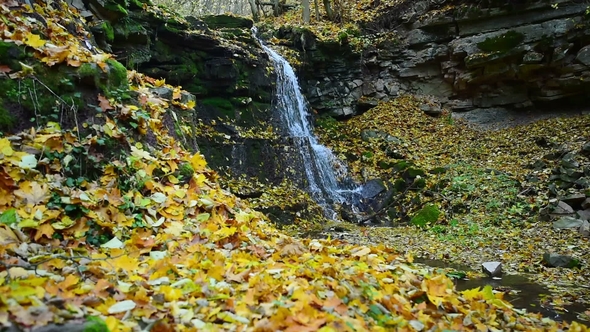 Rusyliv Falls, Waterfalls Cascade on a Small Stream Tributary of Stripa Natural Monument