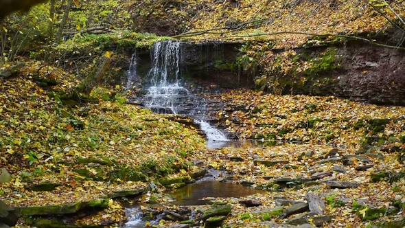 Rusyliv Falls, Waterfalls Cascade on a Small Stream Tributary of Stripa Natural Monument of Local