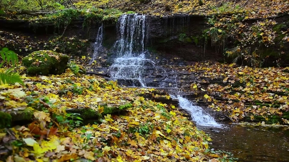 Rusyliv Falls, Waterfalls Cascade on a Small Stream Tributary of Stripa Natural Monument of Local alt