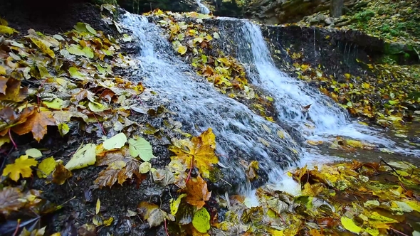 Rusyliv Waterfalls Cascade on a Small Stream