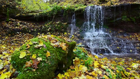 Rusyliv Waterfalls Cascade on a Small Stream