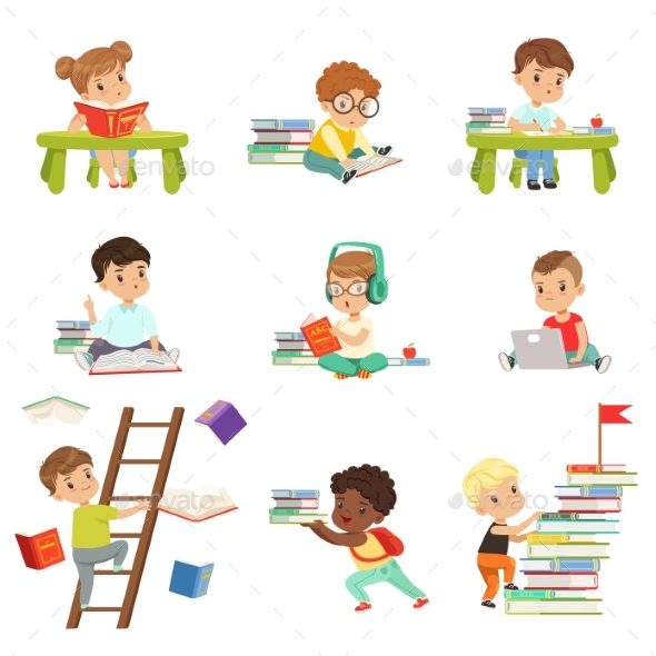 Smart Little Kids Reading Books Set - Miscellaneous Vectors