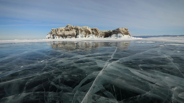 Winter Baikal. Elenka Island at Sunset alt