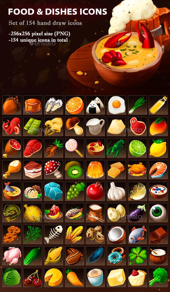Food and Dishes Icons - Miscellaneous Game Assets