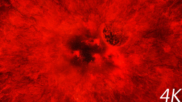 Travel Through Abstract Red Space Nebula to Big Star