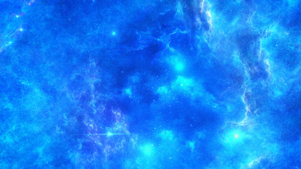 Travel Through Abstract Blue Space Nebula