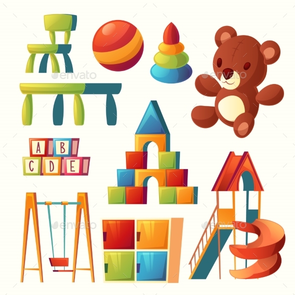 Vector Cartoon Toys for Children Playground - Man-made Objects Objects