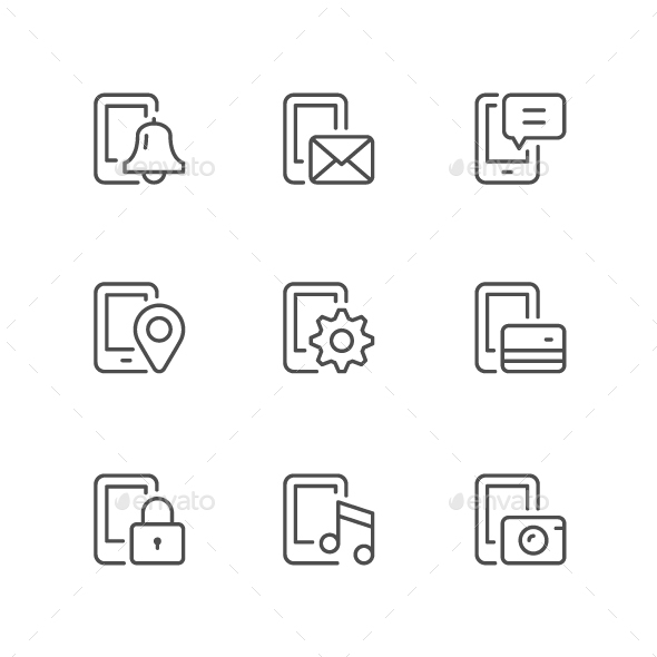 Set Line Icons of Mobile Phone Functions - Man-made objects Objects